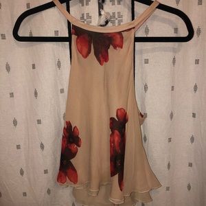 Silk Floral Crop Top with Halter Tie Back